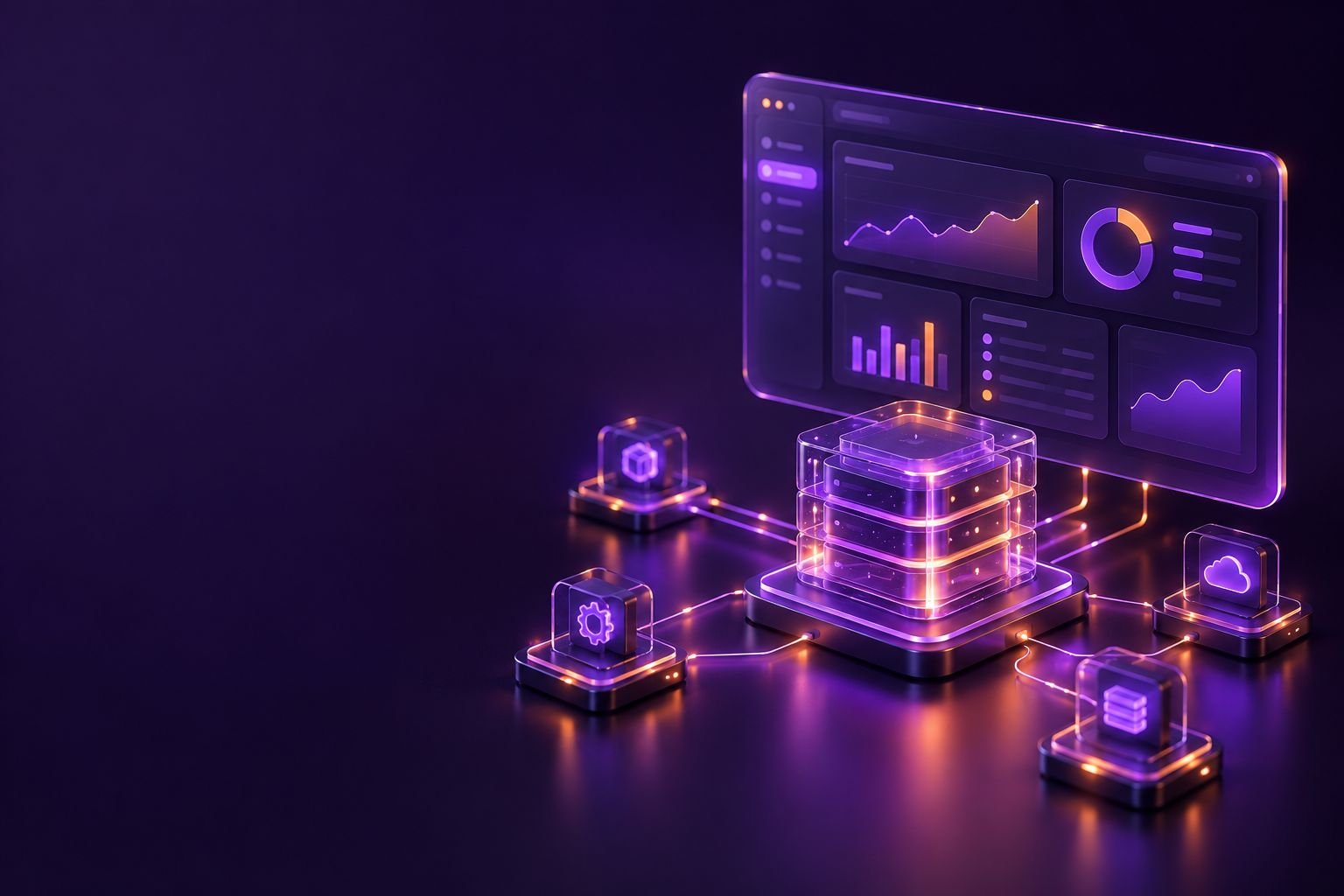 Glass app dashboard with a database cube and connected API nodes